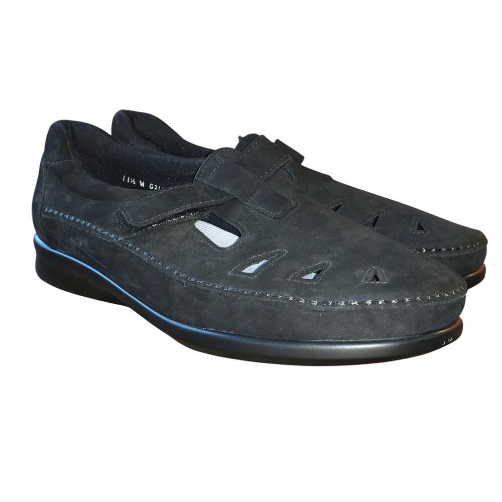 SAS Roamer EZ Strap Walking Shoes Womens 11.5 W Black Nubuck Leather Mary Jane